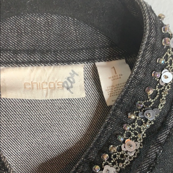Chico’s denim gray jacket beaded sequined M - Picture 3 of 8